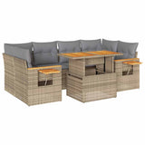 Salon de jardin avec coussins 7 pcs beige résine tressée acacia