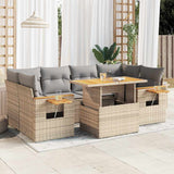 Salon de jardin avec coussins 7 pcs beige résine tressée acacia