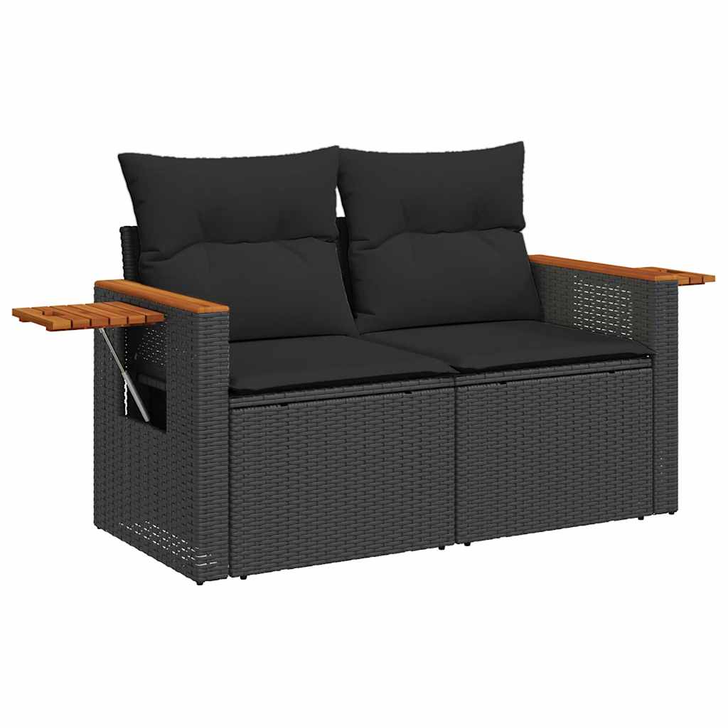 Salon de jardin avec coussins 8 pcs noir résine tressée acacia