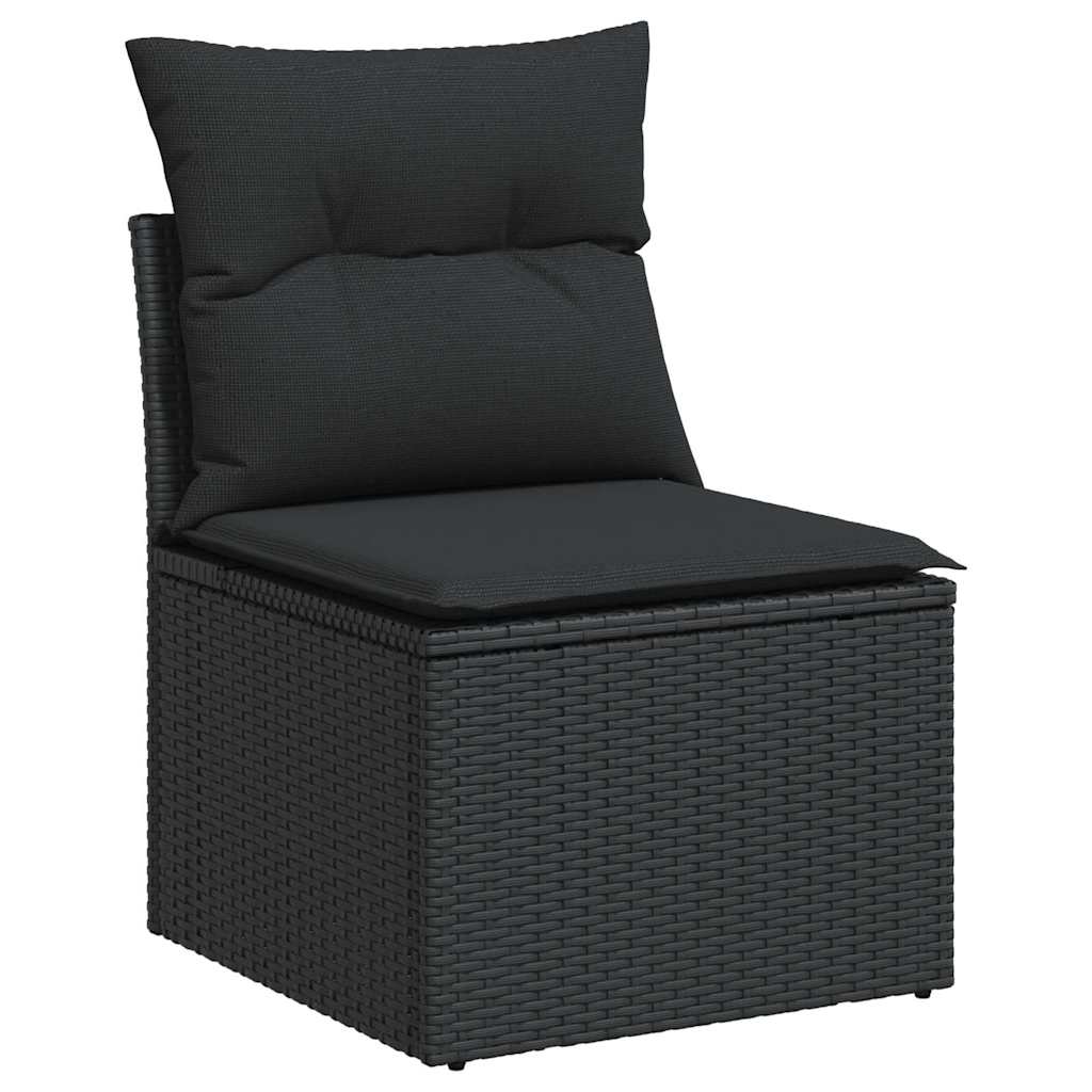 Salon de jardin avec coussins 8 pcs noir résine tressée acacia