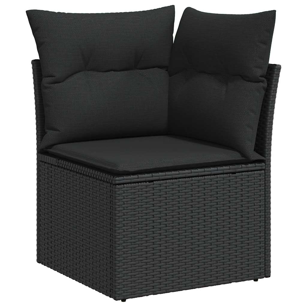 Salon de jardin avec coussins 8 pcs noir résine tressée acacia