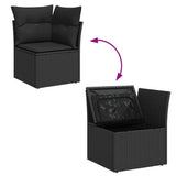 Salon de jardin avec coussins 8 pcs noir résine tressée acacia