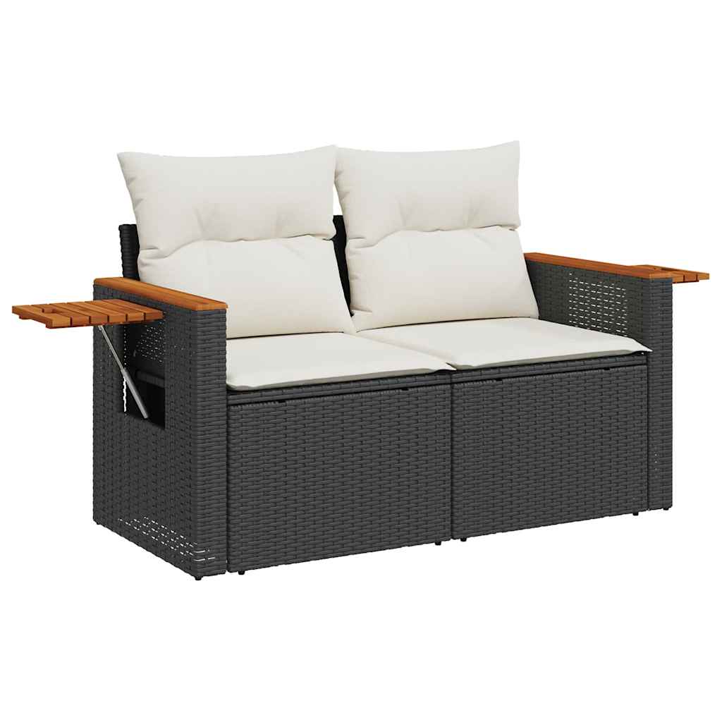 Salon de jardin avec coussins 8 pcs noir résine tressée acacia