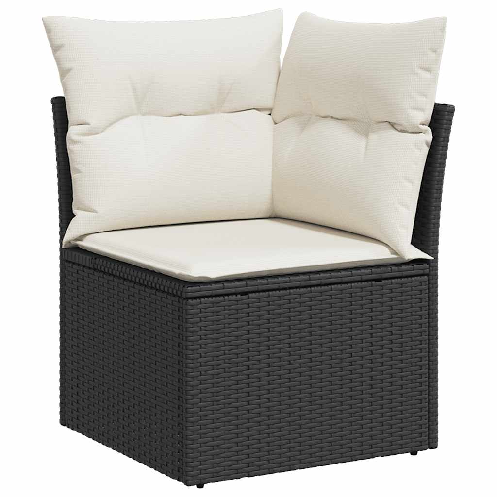 Salon de jardin avec coussins 8 pcs noir résine tressée acacia