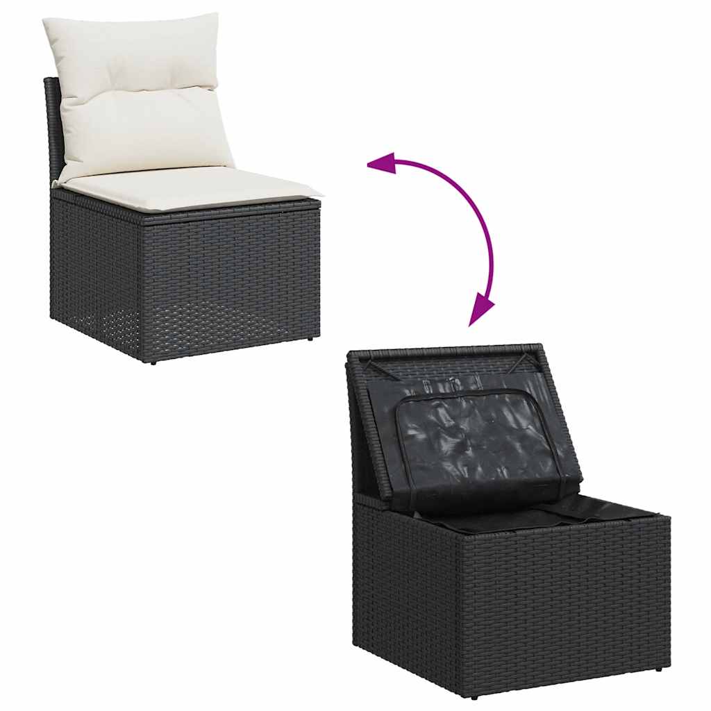 Salon de jardin avec coussins 8 pcs noir résine tressée acacia