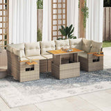 Salon de jardin avec coussins 8 pcs beige résine tressée acacia