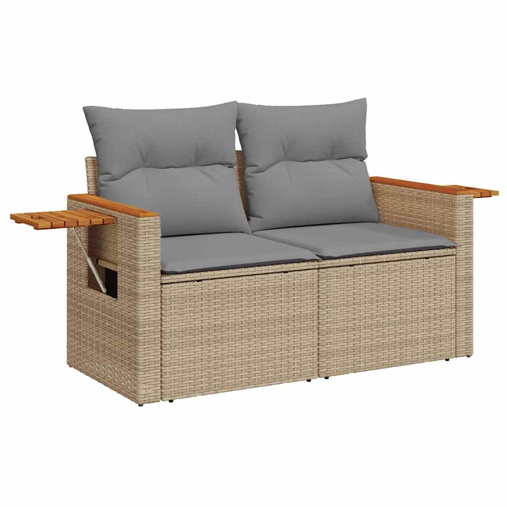 Salon de jardin avec coussins 8 pcs beige résine tressée acacia