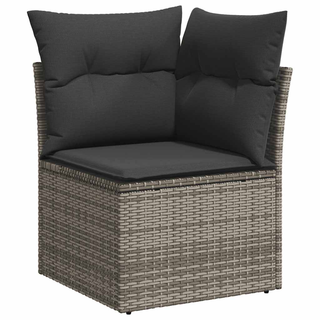 Salon de jardin avec coussins 9 pcs gris résine tressée acacia