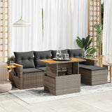 Salon de jardin avec coussins 6 pcs gris résine tressée acacia