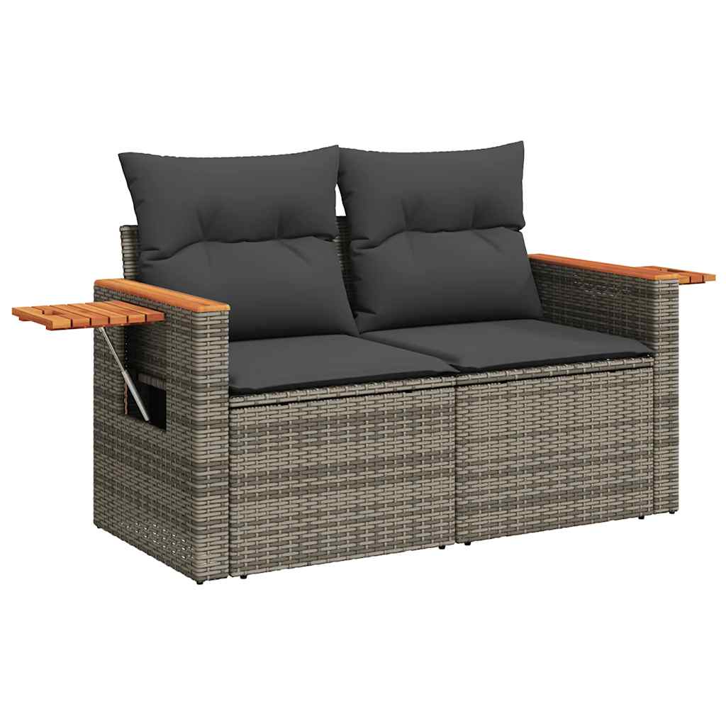 Salon de jardin avec coussins 6 pcs gris résine tressée acacia