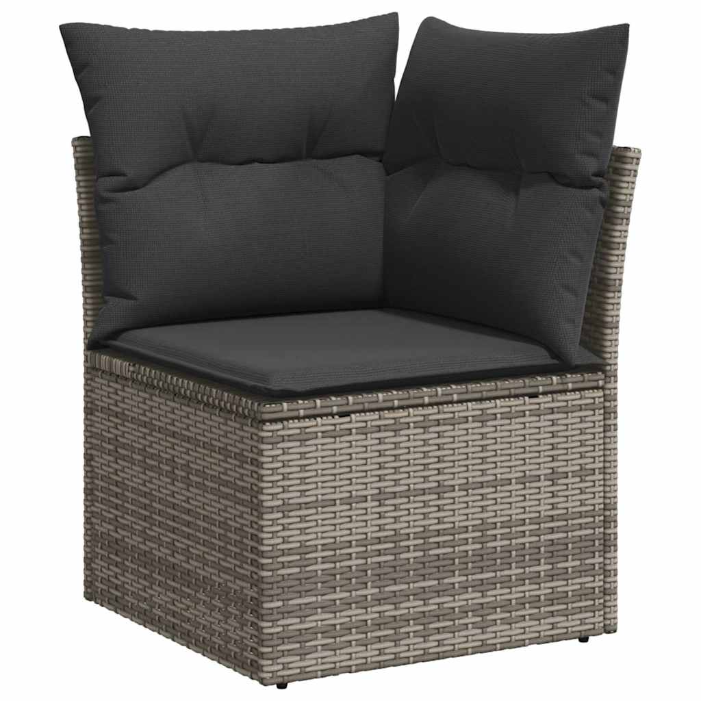 Salon de jardin avec coussins 7 pcs gris résine tressée acacia