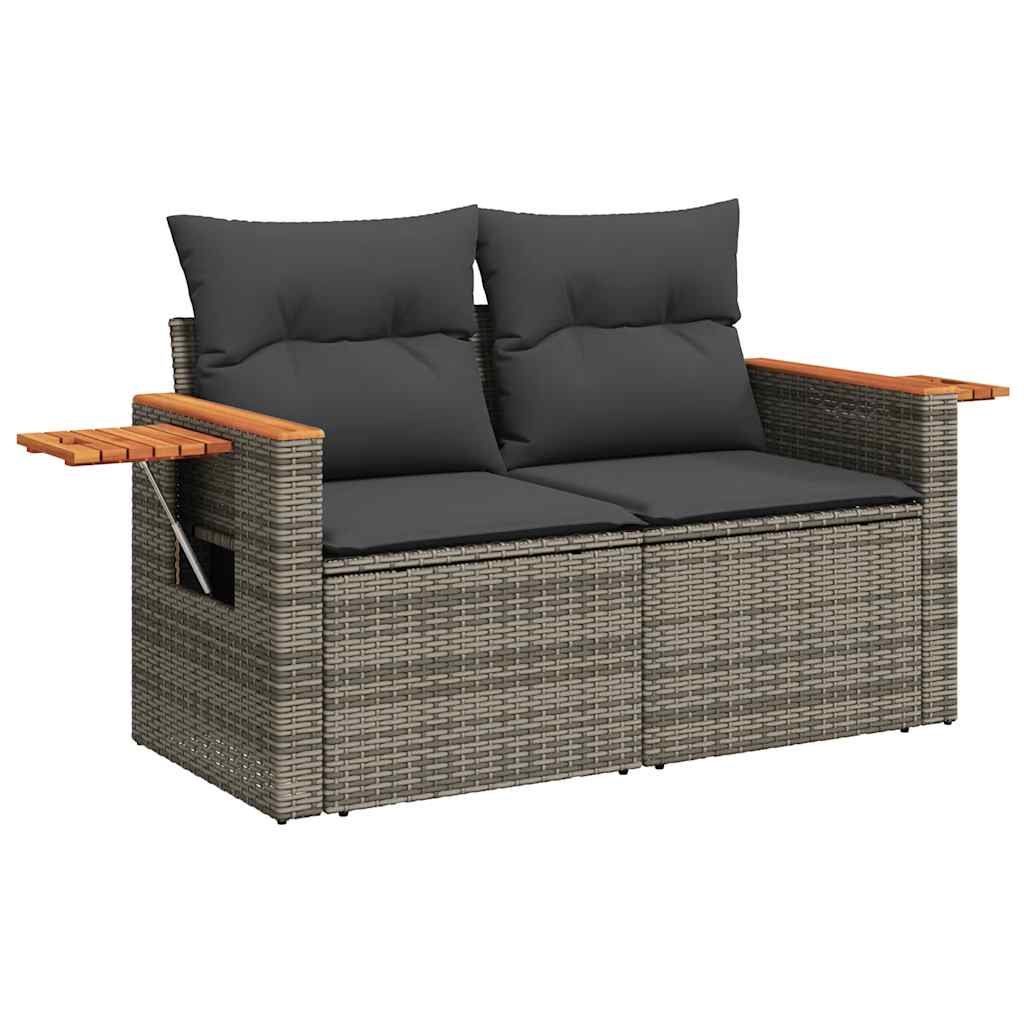 Salon de jardin avec coussins 7 pcs gris résine tressée acacia