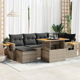 Salon de jardin avec coussins 7 pcs gris résine tressée acacia