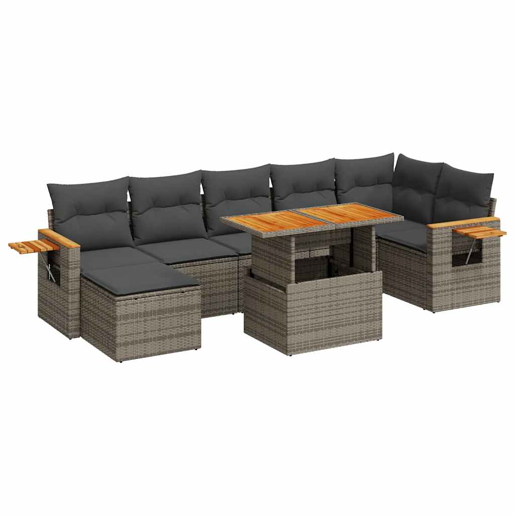 Salon de jardin avec coussins 8 pcs gris résine tressée acacia