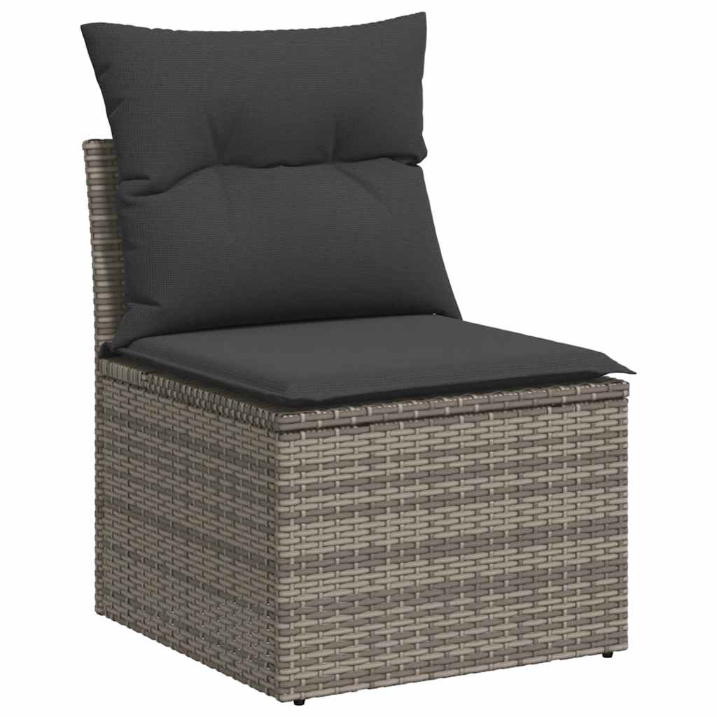 Salon de jardin avec coussins 8 pcs gris résine tressée acacia