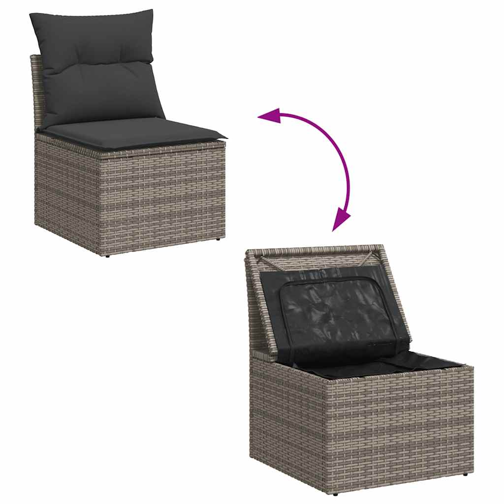 Salon de jardin avec coussins 8 pcs gris résine tressée acacia