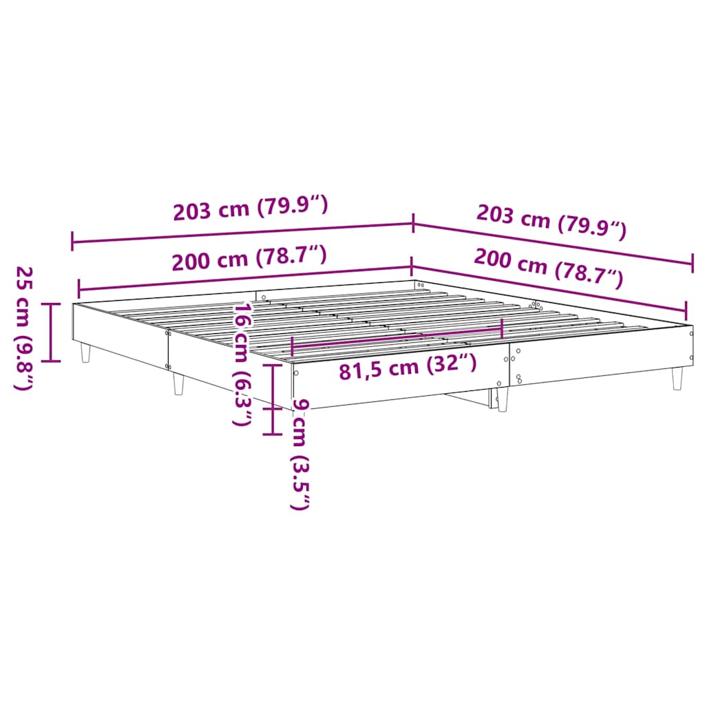 Cadre de lit sans matelas blanc 200x200 cm bois d'ingénierie