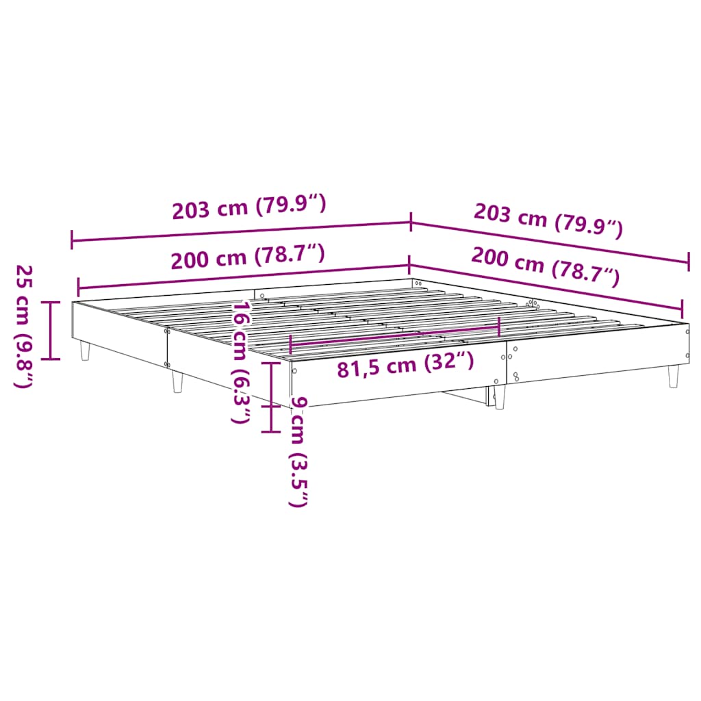 Cadre de lit sans matelas noir 200x200 cm bois d'ingénierie