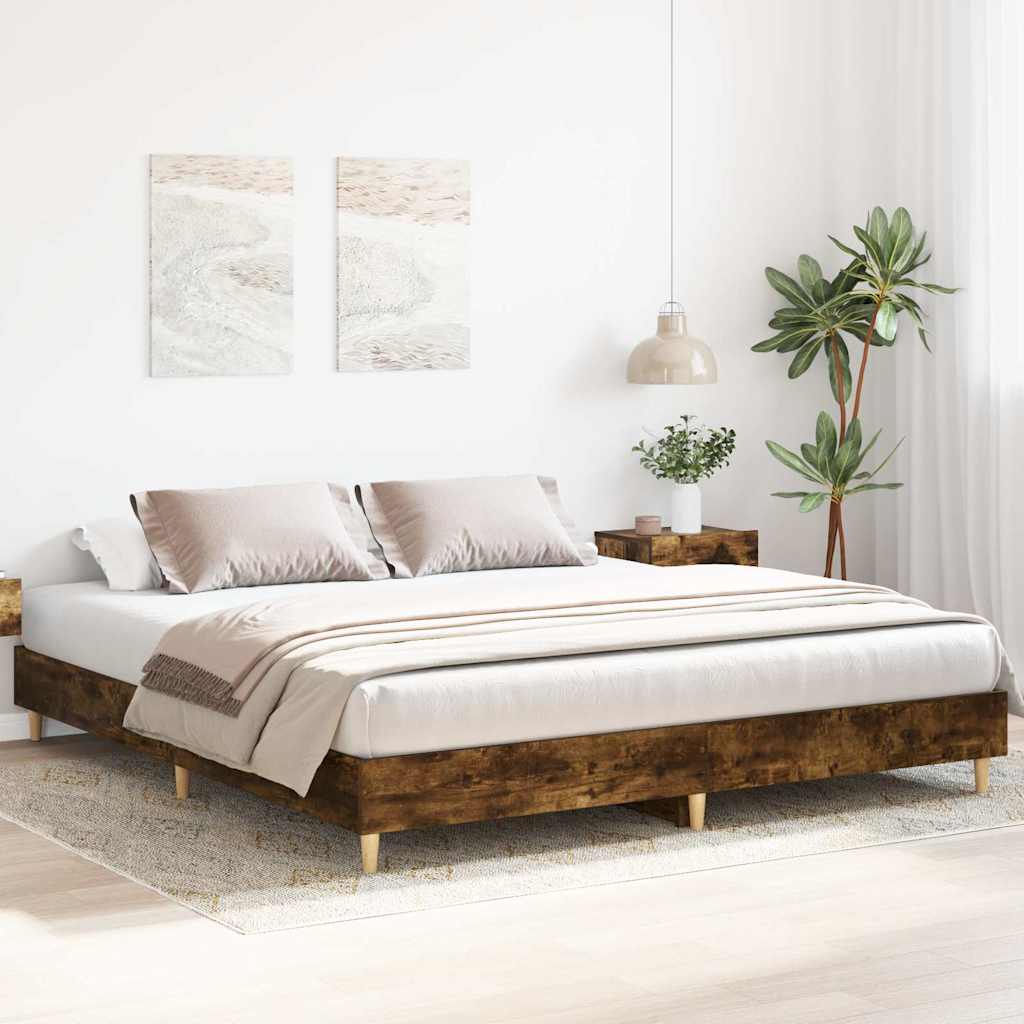 Cadre de lit sans matelas chêne fumé 200x200 cm bois ingénierie