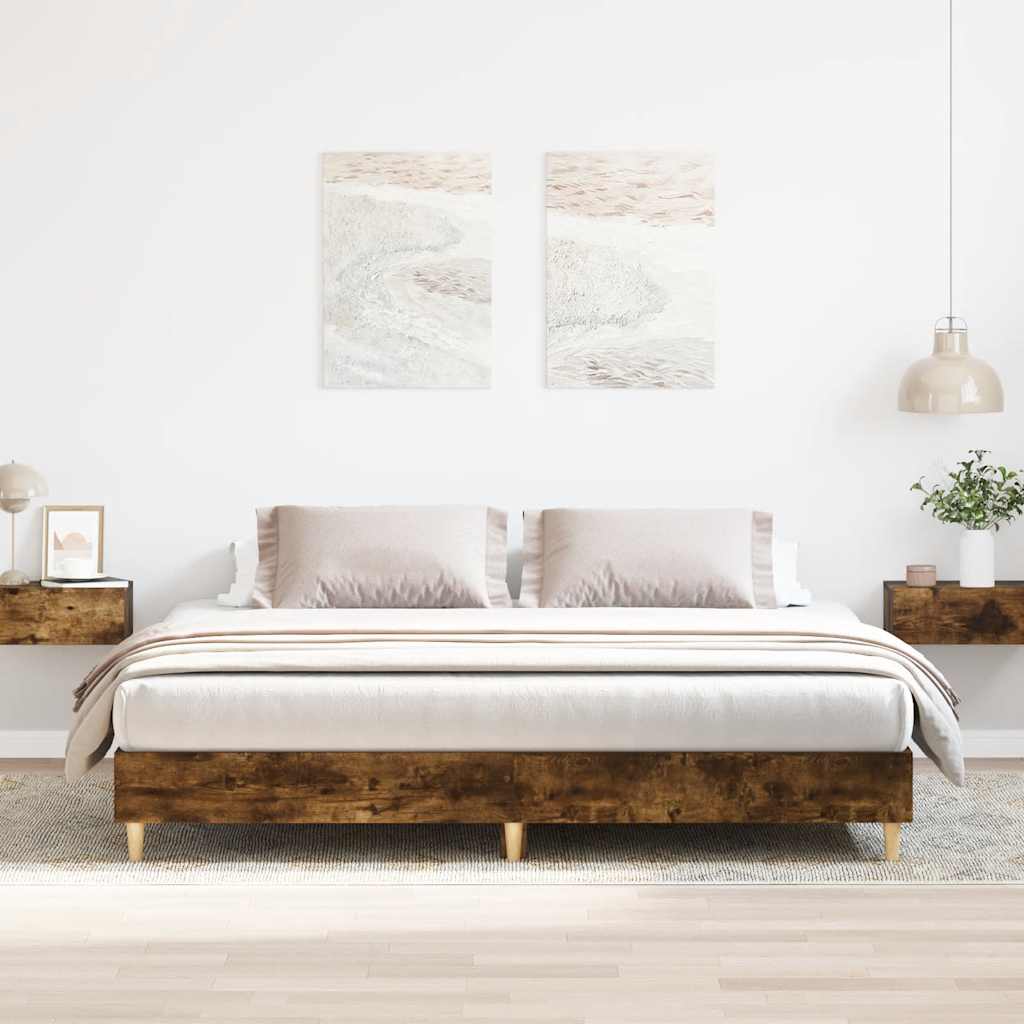 Cadre de lit sans matelas chêne fumé 200x200 cm bois ingénierie