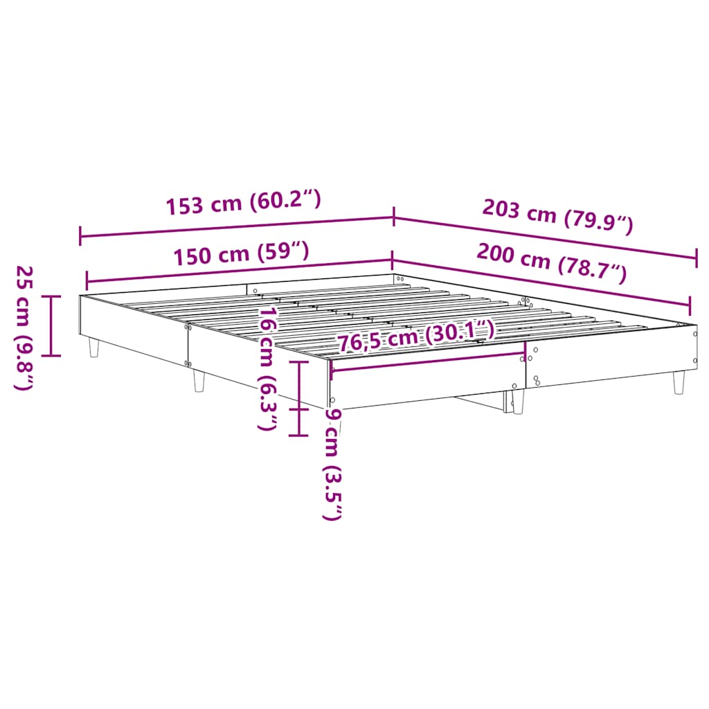 Cadre de lit sans matelas noir 150x200 cm bois d'ingénierie