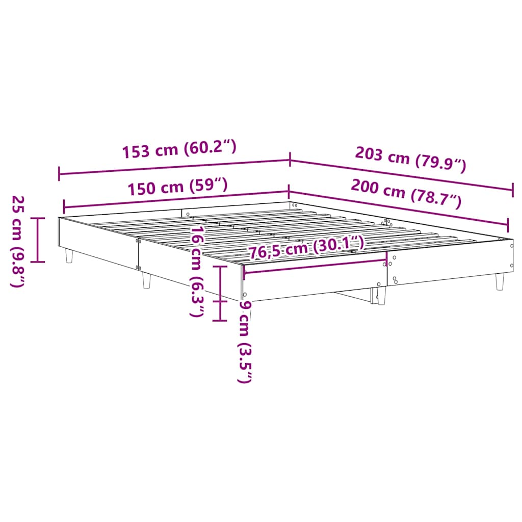 Cadre de lit sans matelas chêne sonoma 150x200 cm