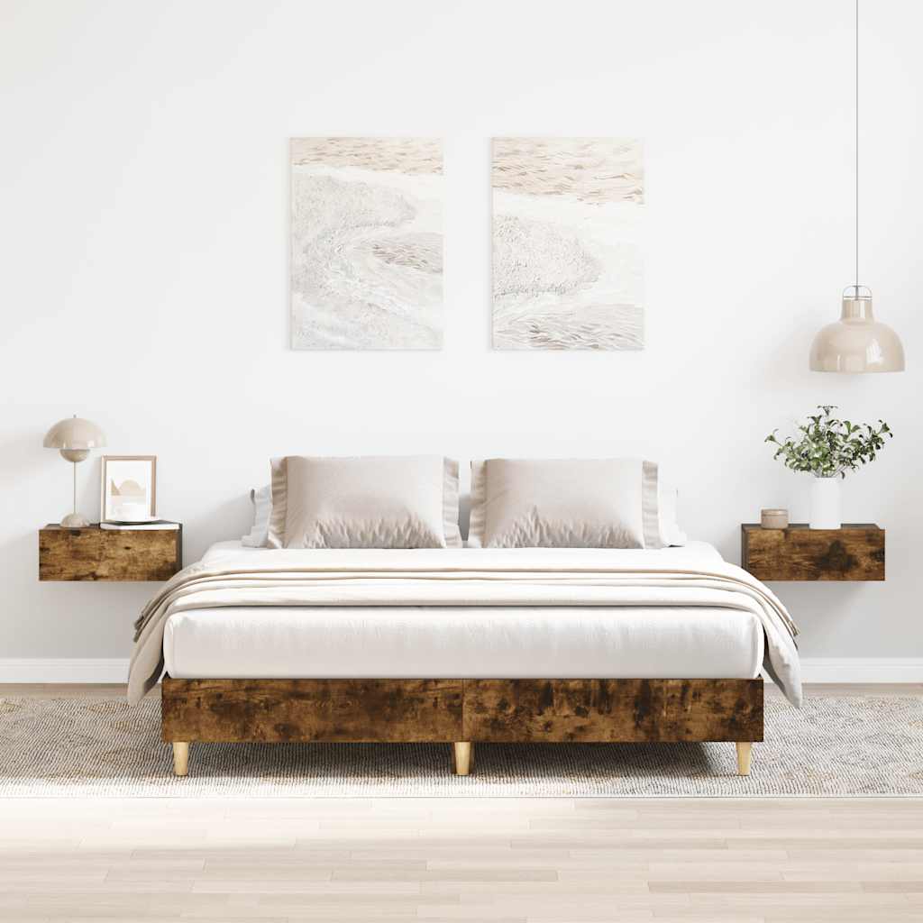 Cadre de lit sans matelas chêne fumé 150x200 cm bois ingénierie