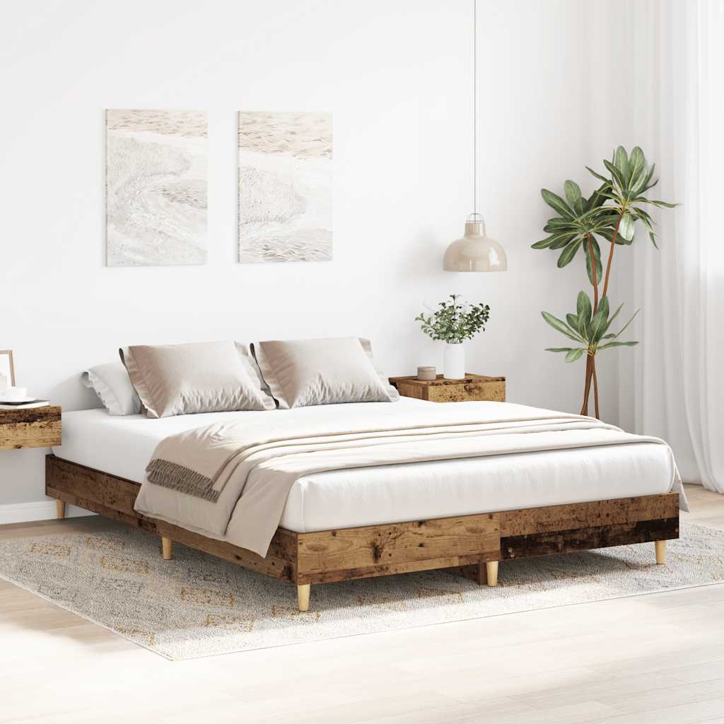 Cadre de lit sans matelas vieux bois 150x200 cm bois ingénierie