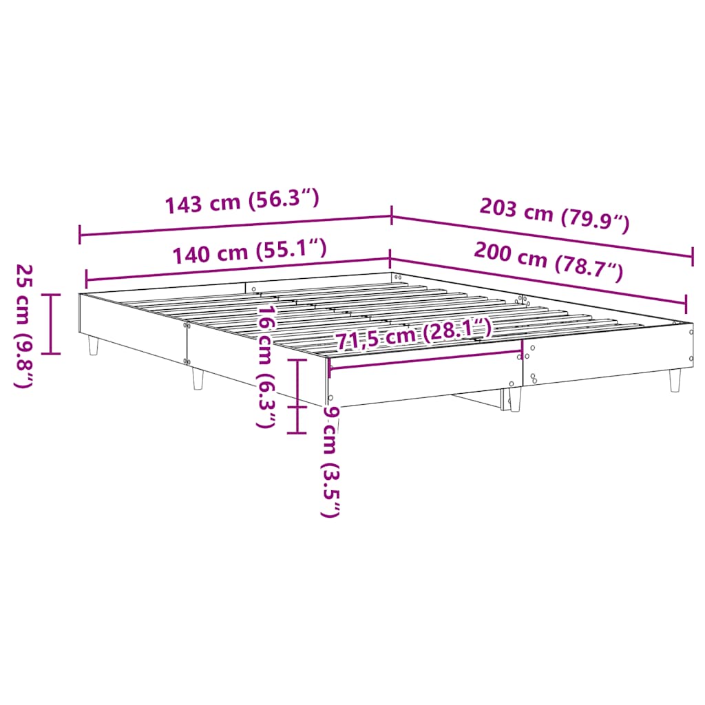 Cadre de lit sans matelas chêne marron 140x200 cm