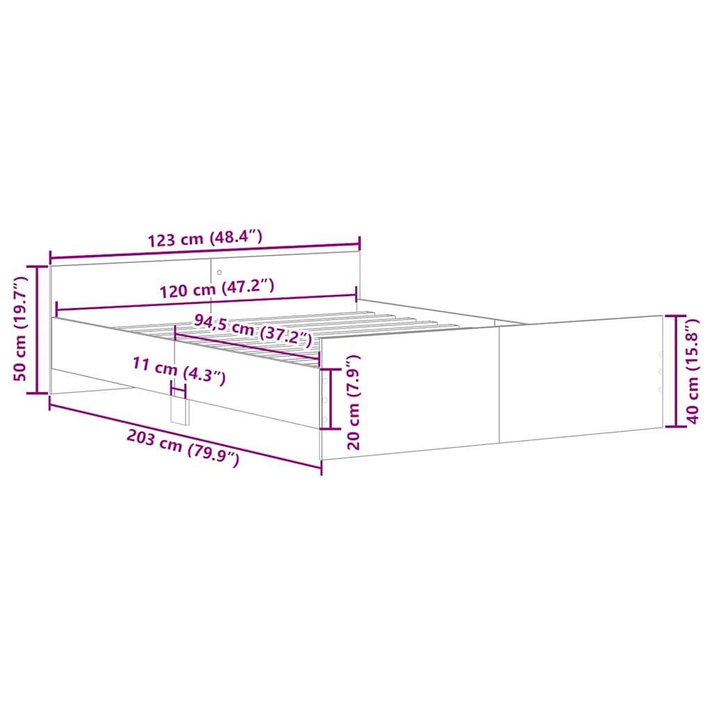 Cadre de lit sans matelas vieux bois 120x200 cm bois ingénierie