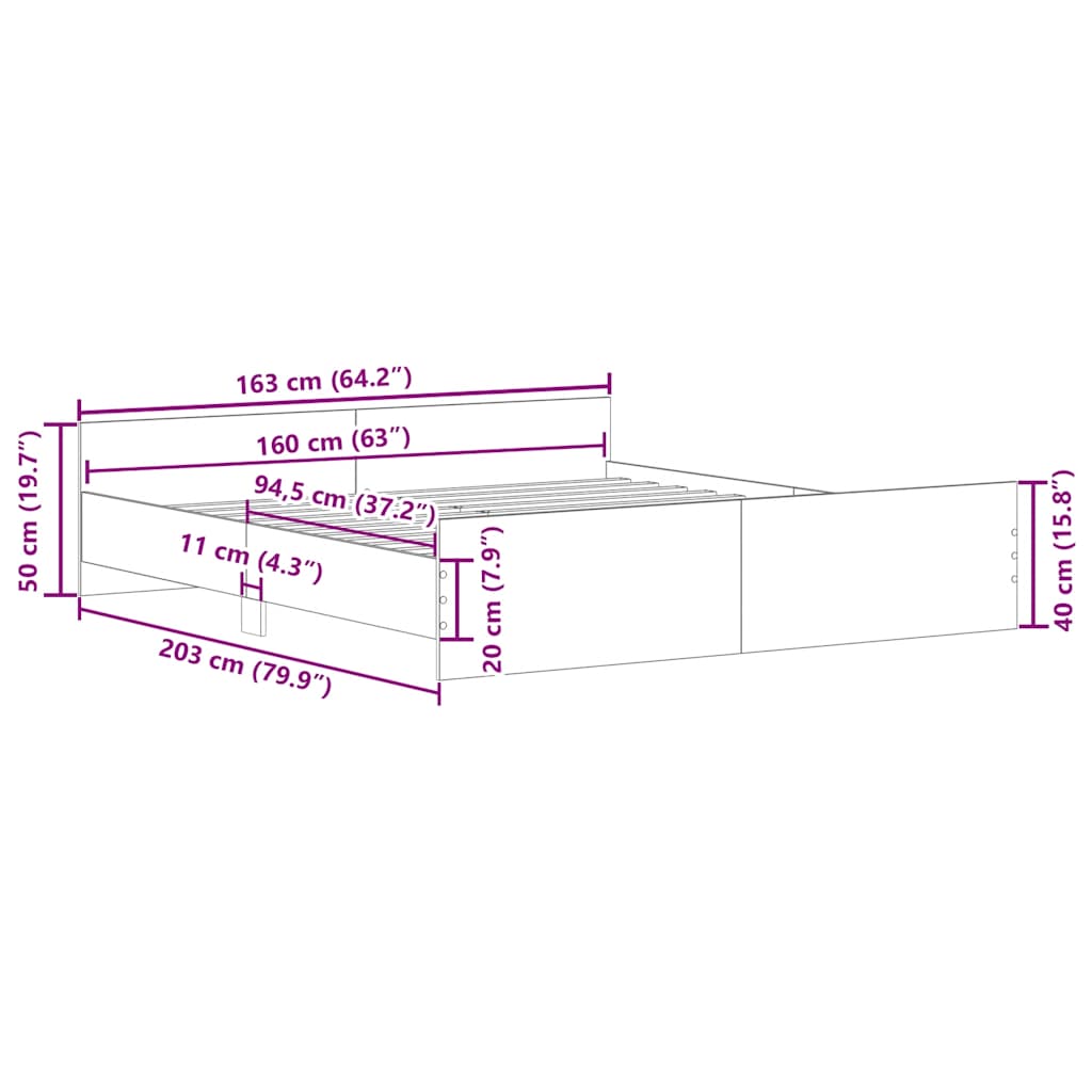 Cadre de lit sans matelas vieux bois 160x200 cm bois ingénierie