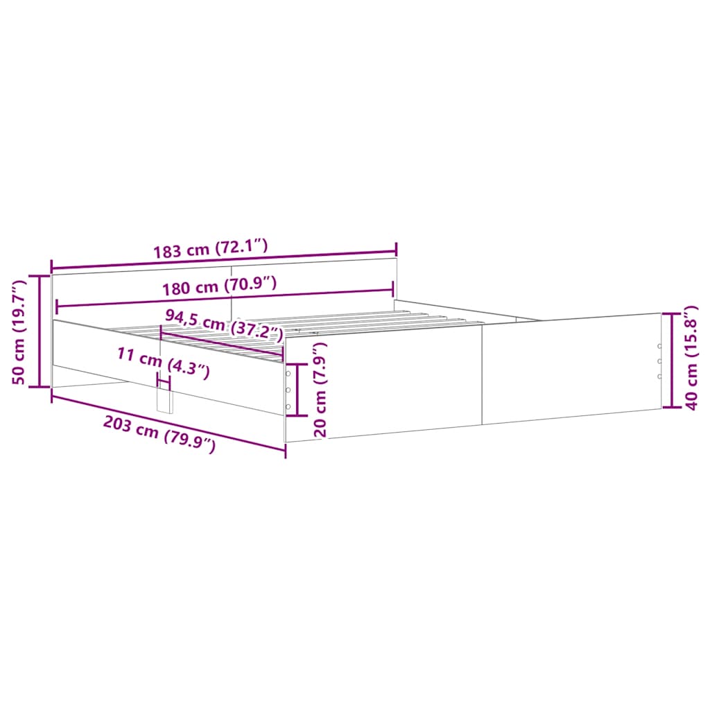 Cadre de lit sans matelas chêne artisanal 180x200 cm