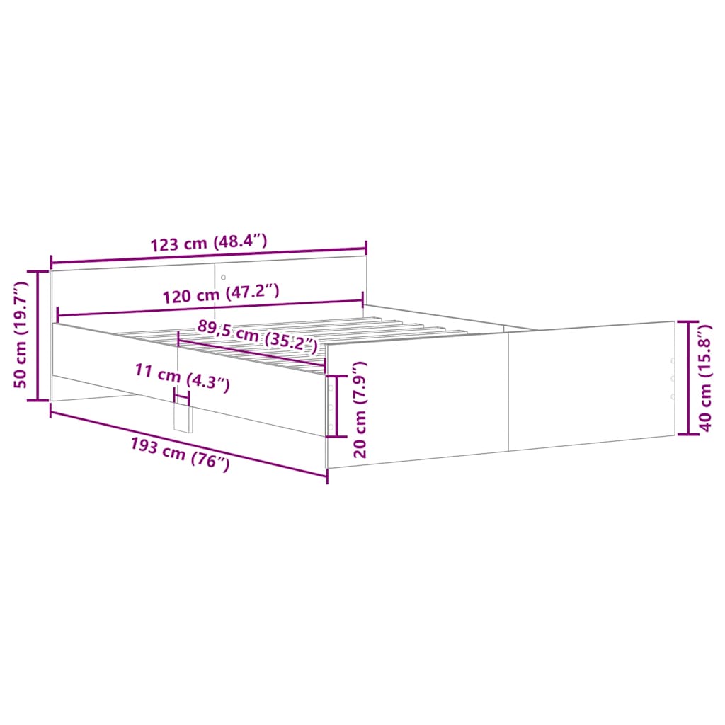 Cadre de lit sans matelas vieux bois 120x190 cm bois ingénierie