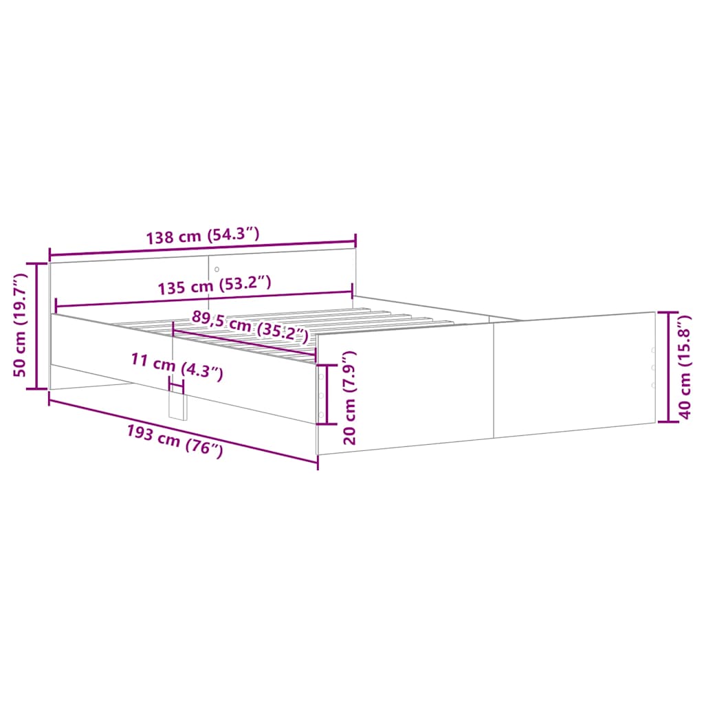 Cadre de lit sans matelas vieux bois 135x190cm bois ingénierie