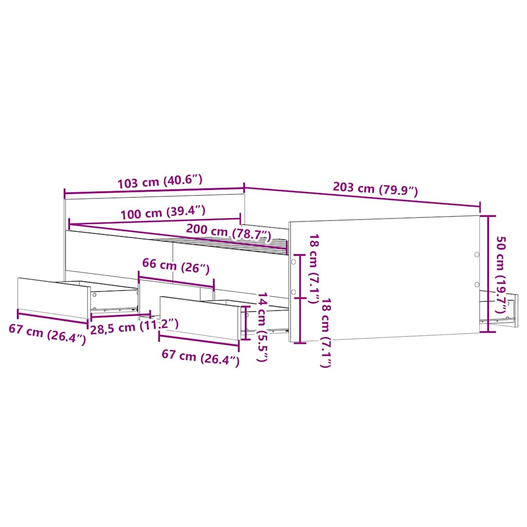 Cadre de lit sans matelas vieux bois 100x200 cm bois ingénierie