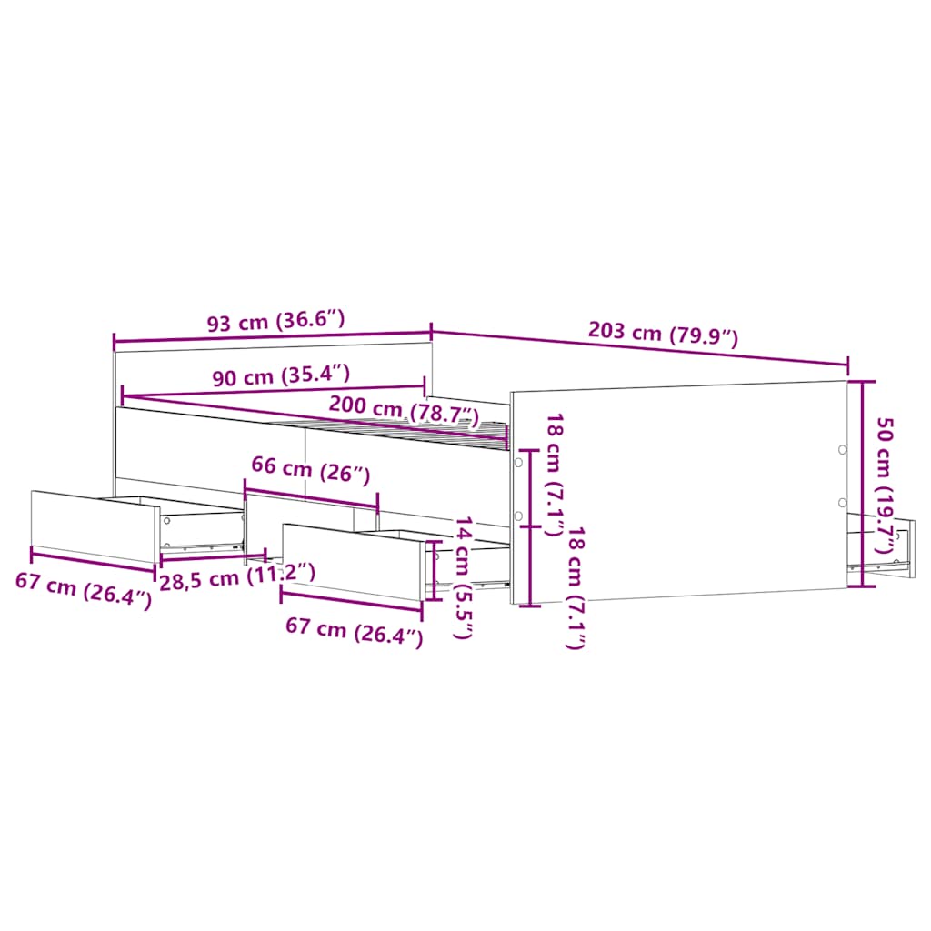 Cadre de lit sans matelas vieux bois 90x200 cm bois ingénierie