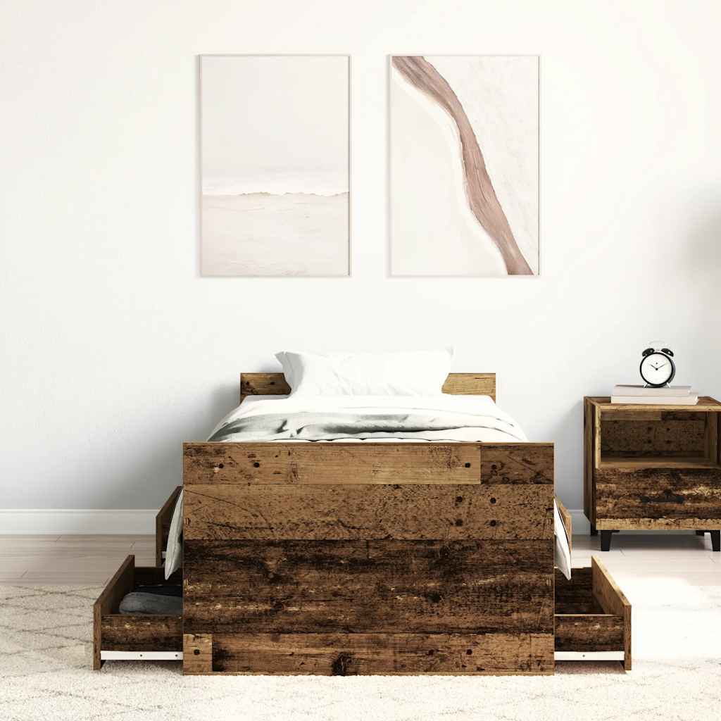 Cadre de lit sans matelas vieux bois 90x190 cm bois ingénierie