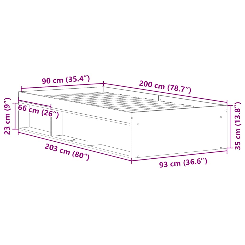 Cadre de lit sans matelas vieux bois 90x200 cm bois ingénierie