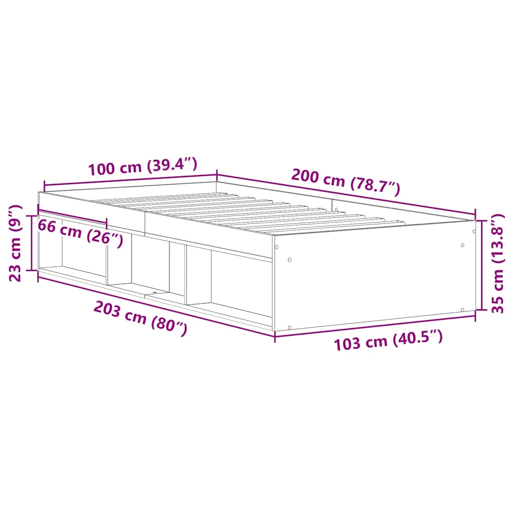 Cadre de lit sans matelas vieux bois 100x200 cm bois ingénierie