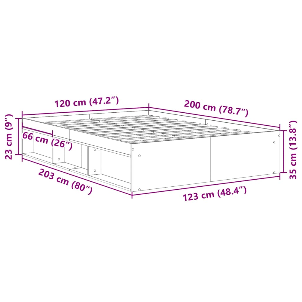 Cadre de lit sans matelas vieux bois 120x200 cm bois ingénierie