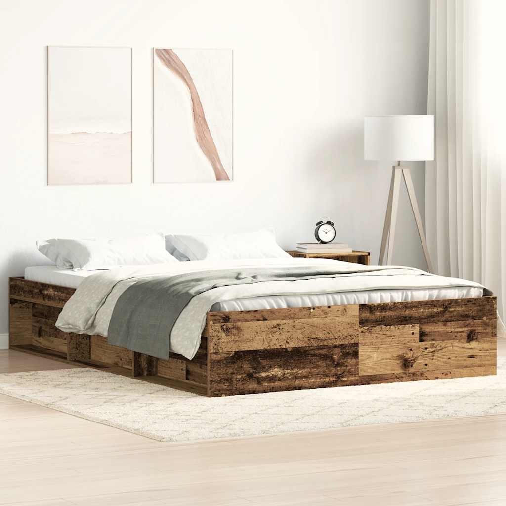 Cadre de lit sans matelas vieux bois 140x200 cm bois ingénierie