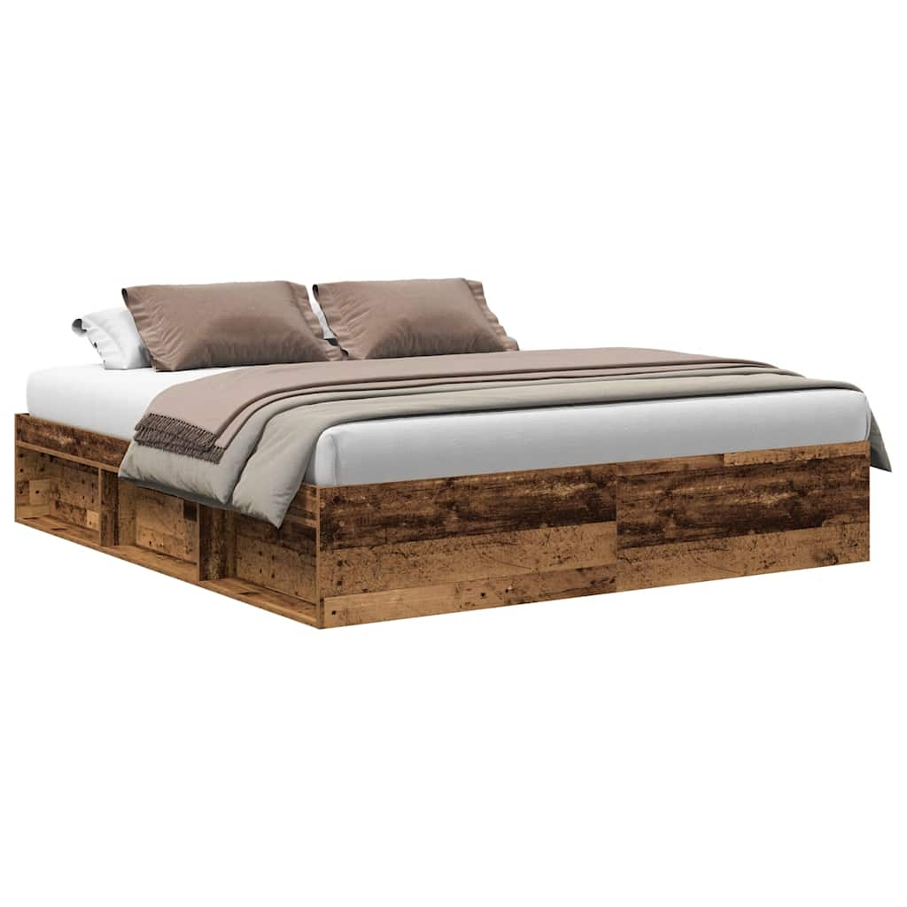 Cadre de lit sans matelas vieux bois 200x200 cm bois ingénierie