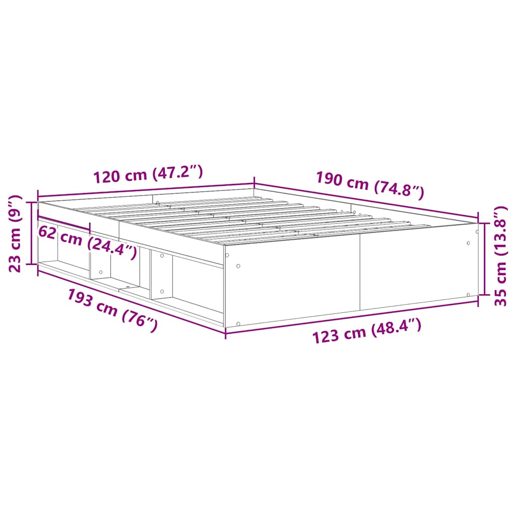 Cadre de lit sans matelas vieux bois 120x190 cm bois ingénierie