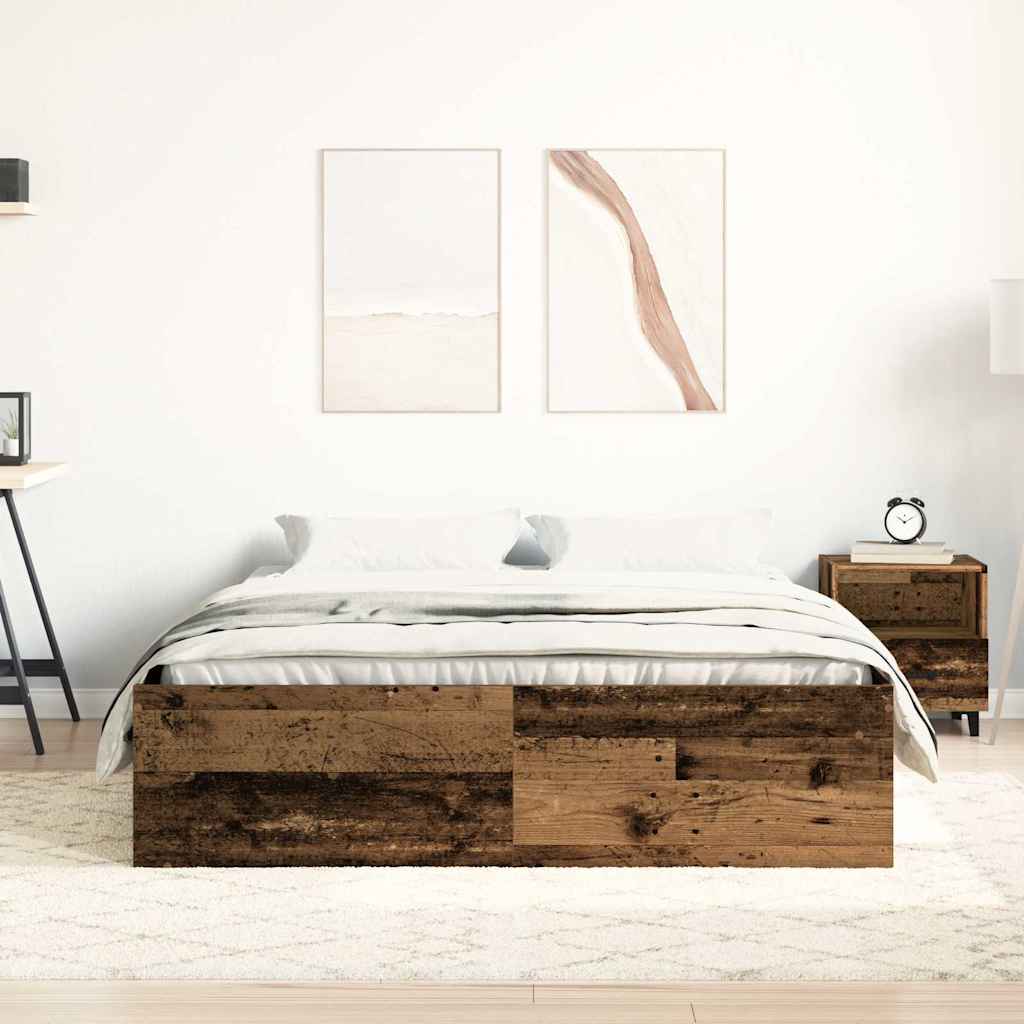 Cadre de lit sans matelas vieux bois 140x190 cm bois ingénierie