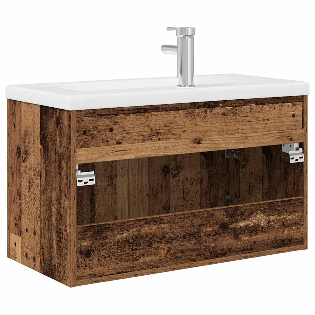 Meuble lavabo avec bassin et robinet intégrés vieux bois