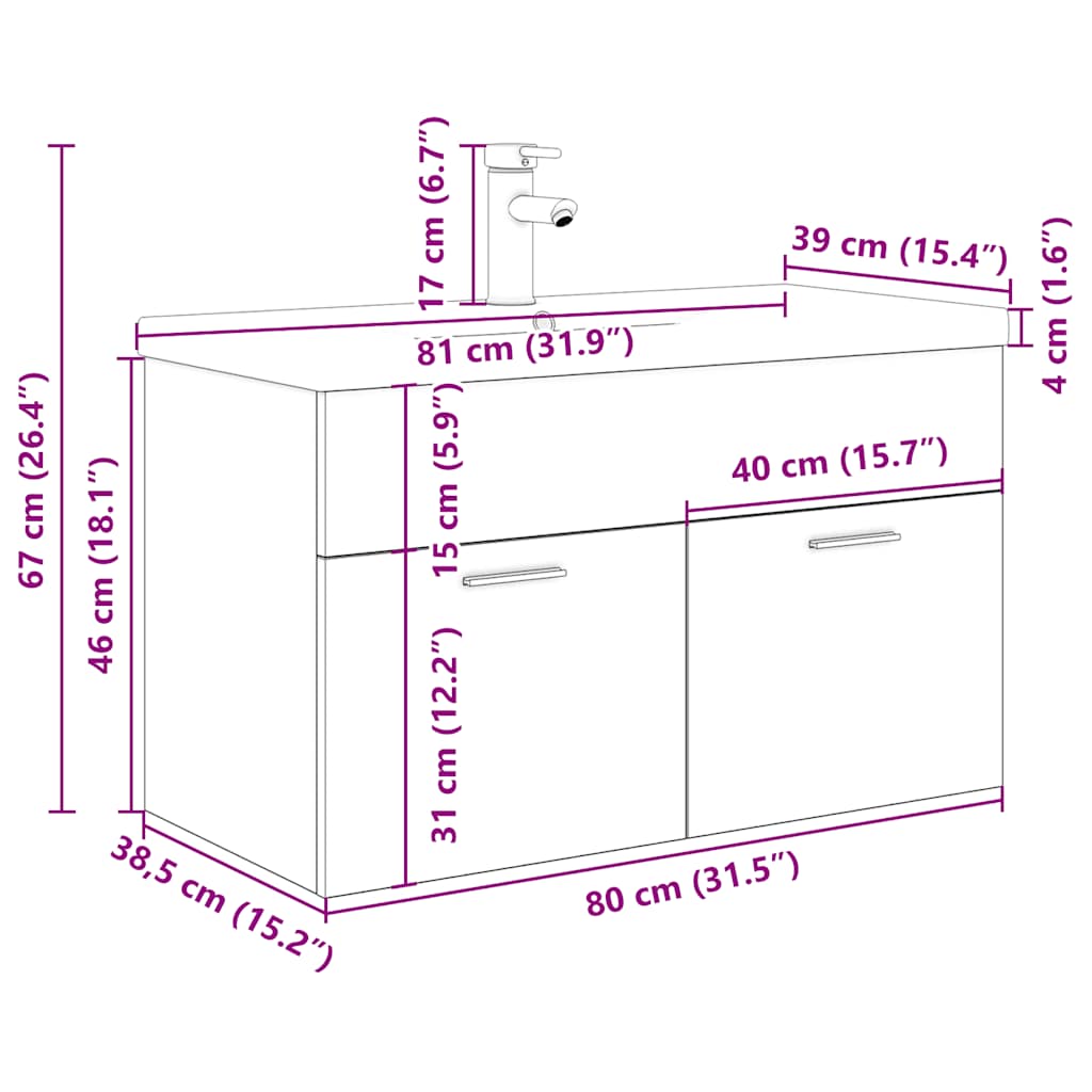 Meuble lavabo avec bassin et robinet intégrés vieux bois