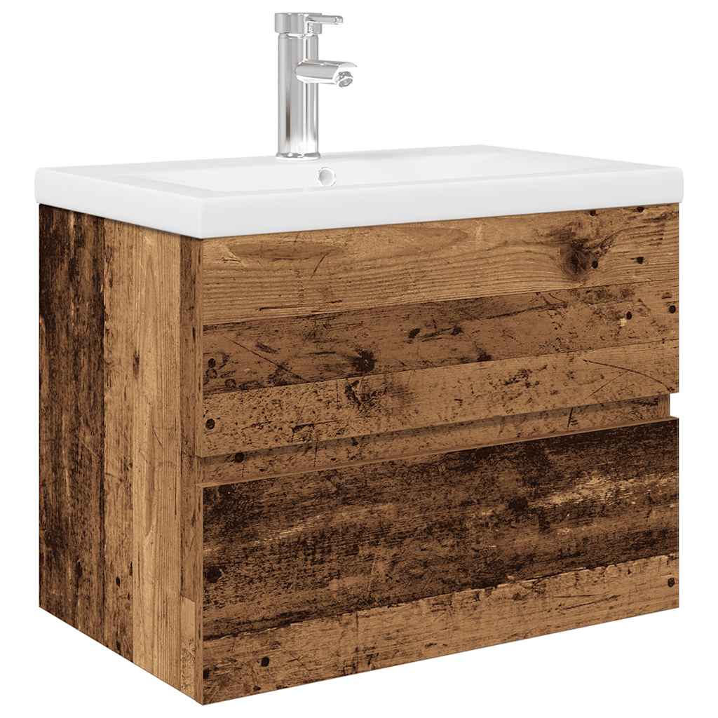 Meuble lavabo avec bassin et robinet intégrés vieux bois