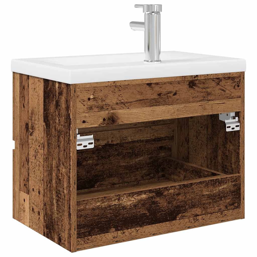 Meuble lavabo avec bassin et robinet intégrés vieux bois