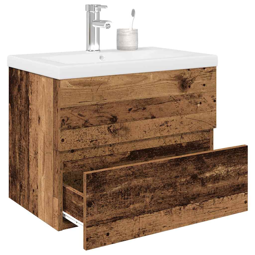 Meuble lavabo avec bassin et robinet intégrés vieux bois