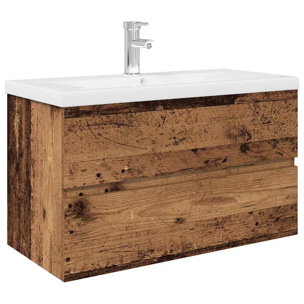 Meuble lavabo avec bassin et robinet intégrés vieux bois